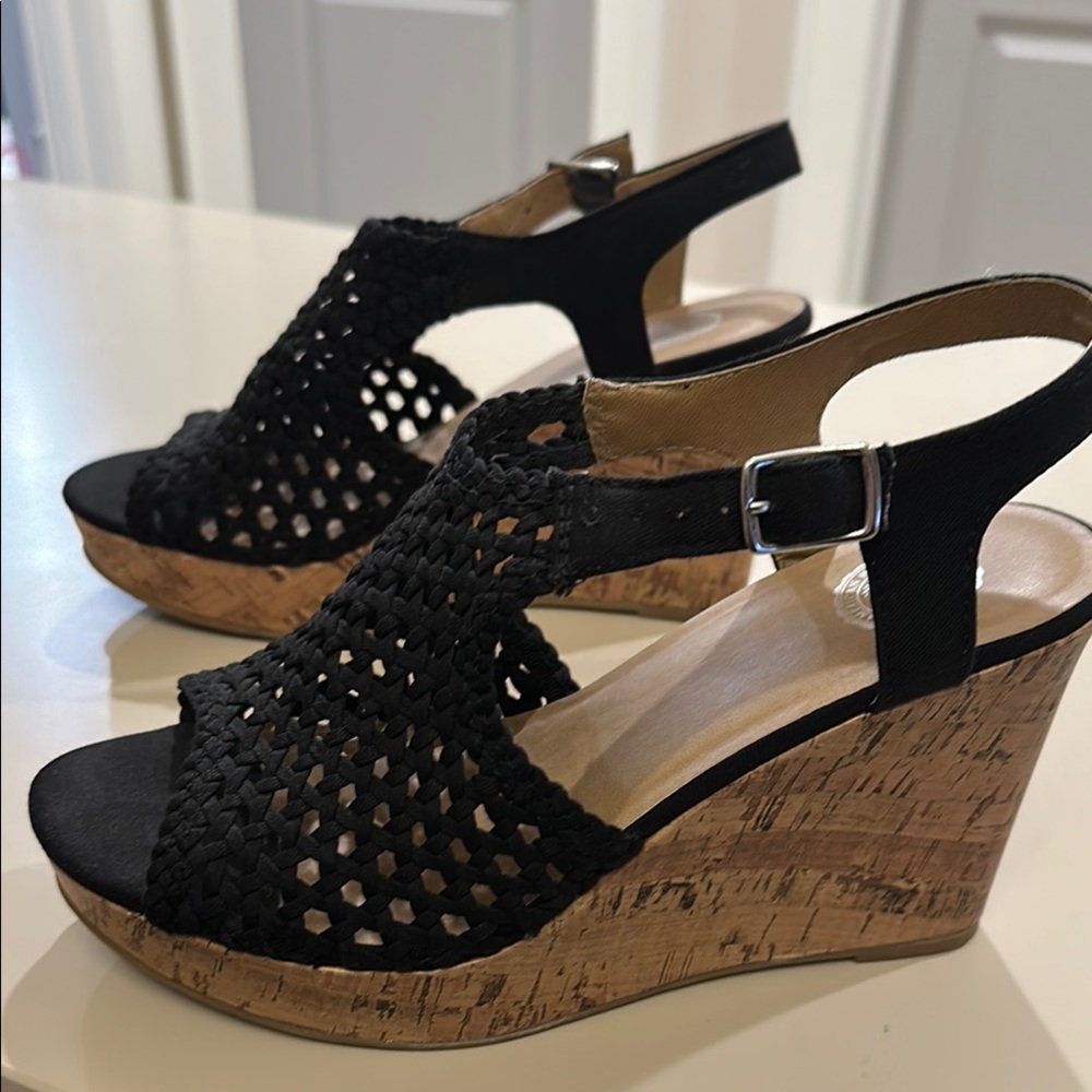 Black and Brown Wedge Sandals with Cork Heel platform - Picture 4 of 7